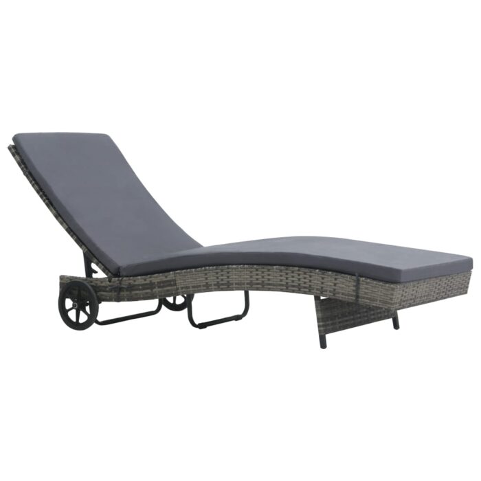 Chaise longue avec roues et coussin Résine tressée Anthracite – Image 1