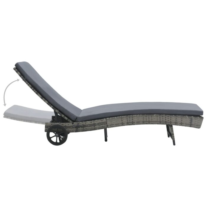 Chaise longue avec roues et coussin Résine tressée Anthracite – Image 2