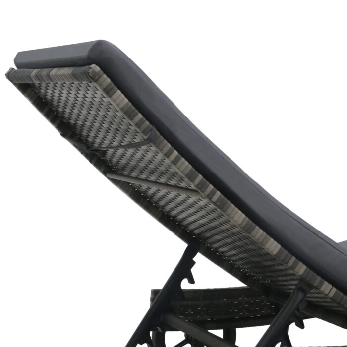 Chaise longue avec roues et coussin Résine tressée Anthracite – Image 4