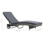Chaise longue avec roues et coussin Résine tressée Anthracite – Image 5