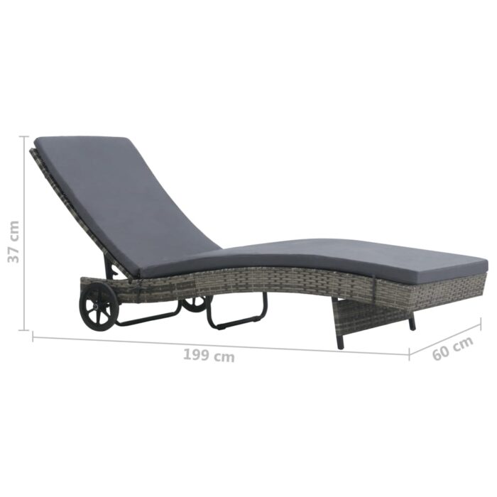 Chaise longue avec roues et coussin Résine tressée Anthracite – Image 5
