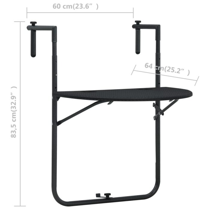 Table de balcon Noir 60x64x83,5 cm Plastique Aspect de rotin – Image 8