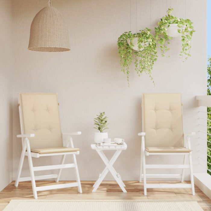 Coussins de chaise de jardin dossier haut lot de 2 beige tissu – Image 1