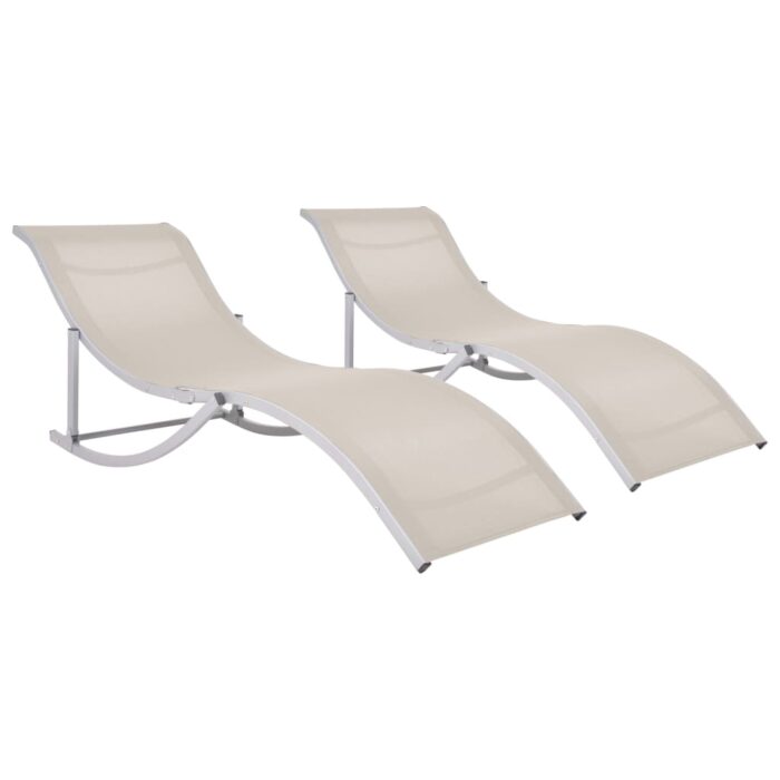 Chaises longues pliables lot de 2 Crème Textilène – Image 1