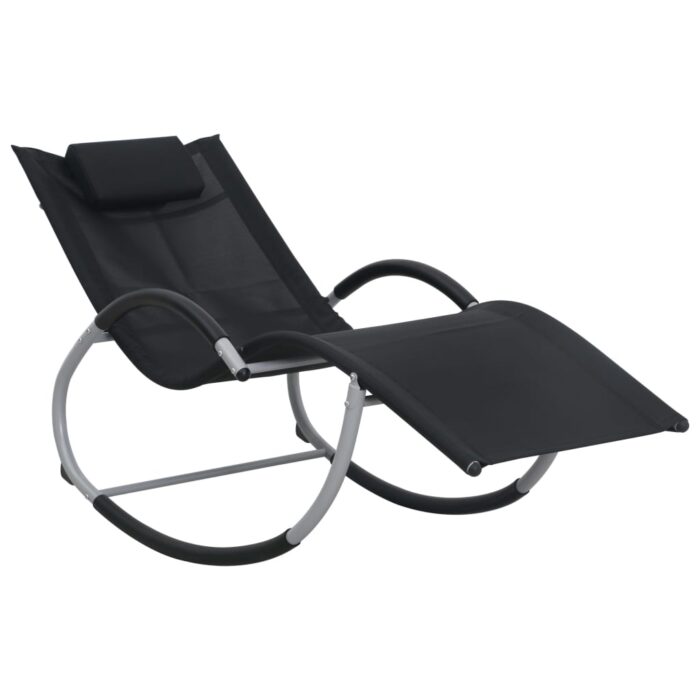 Chaise longue avec oreiller Noir Textilène – Image 1