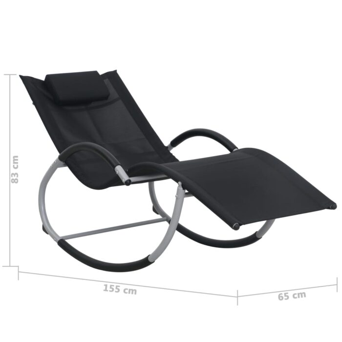 Chaise longue avec oreiller Noir Textilène – Image 4