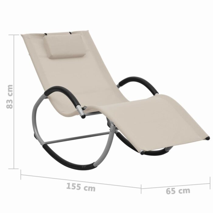 Chaise longue avec oreiller Crème Textilène – Image 5
