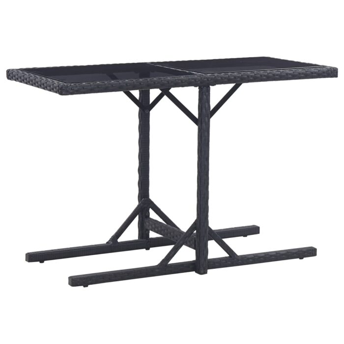 Table de jardin Noir 110x53x72 cm Verre et résine tressée – Image 1