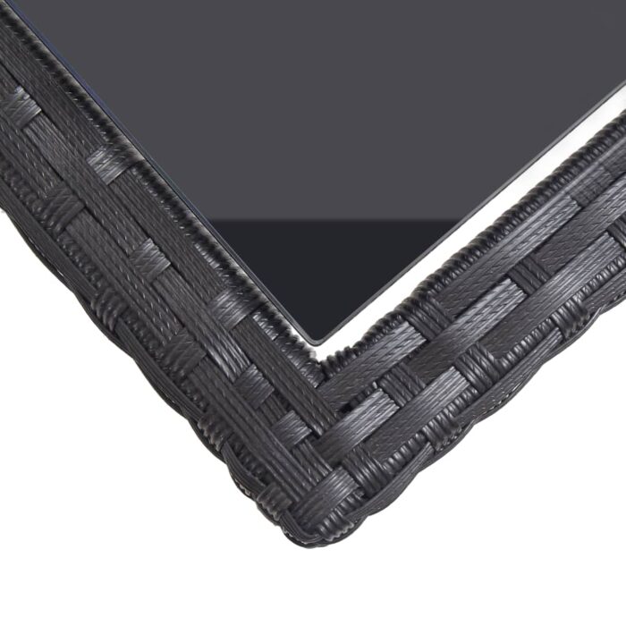 Table de jardin Noir 110x53x72 cm Verre et résine tressée – Image 4