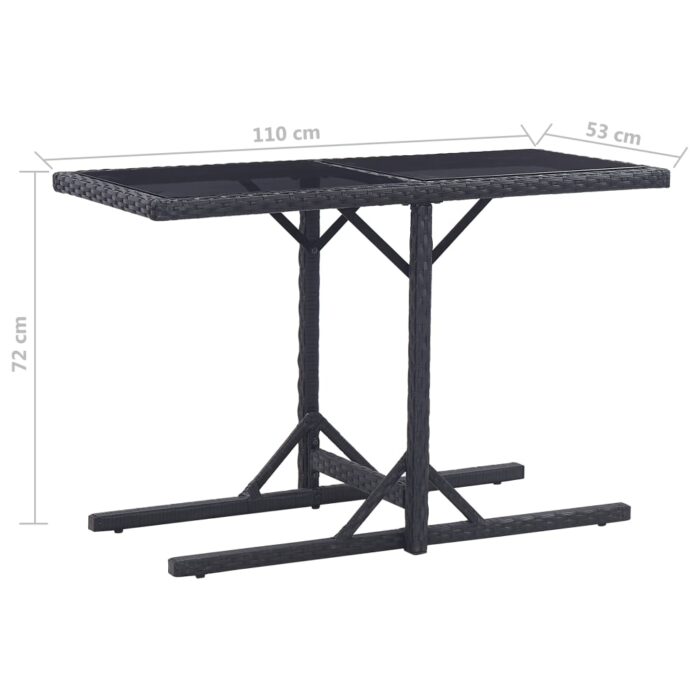 Table de jardin Noir 110x53x72 cm Verre et résine tressée – Image 5