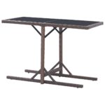 Table de jardin Marron 110x53x72 cm Verre et résine tressée – Image 3