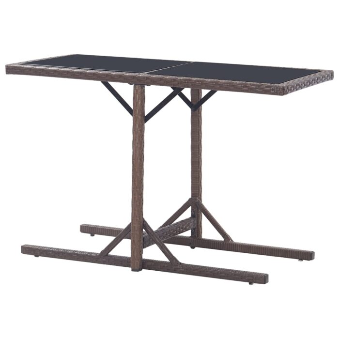 Table de jardin Marron 110x53x72 cm Verre et résine tressée – Image 3