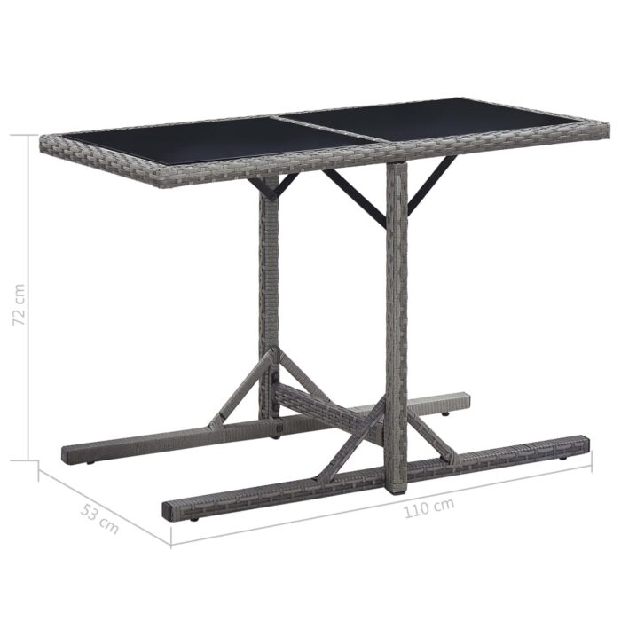 Table de jardin Anthracite 110x53x72 cm Verre et résine tressée – Image 5