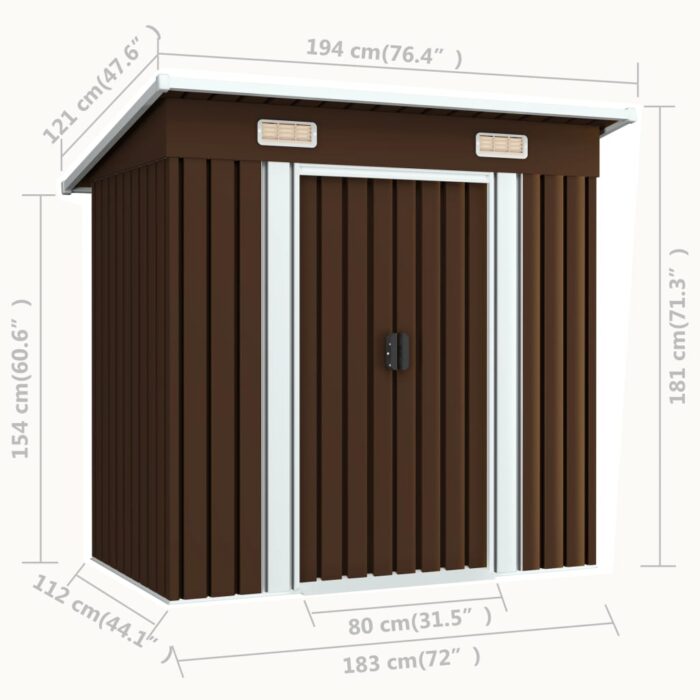 Abri de stockage pour jardin Marron 194x121x181 cm Acier – Image 7
