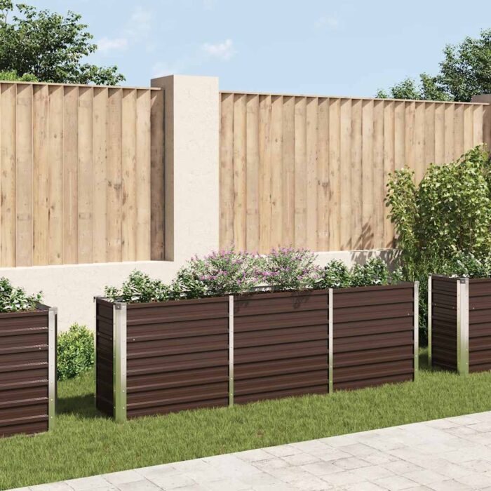 Lit surélevé de jardin Acier galvanisé 240x40x77 cm Marron – Image 1