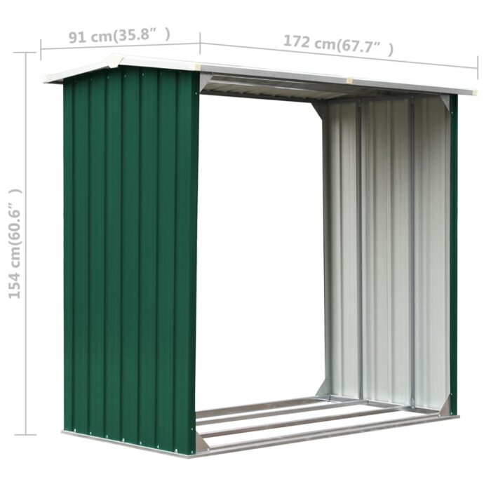 Abri de stockage de bois Acier galvanisé 172x91x154 cm Vert – Image 4