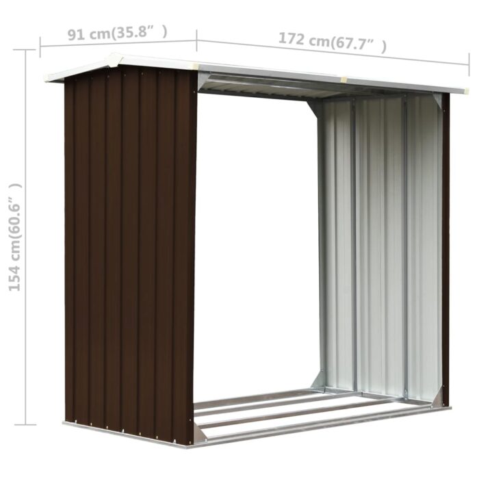 Abri de stockage de bois Acier galvanisé 172x91x154 cm Marron – Image 4