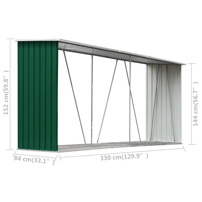 Abri de stockage de bois Acier galvanisé 330x84x152 cm Vert – Image 4