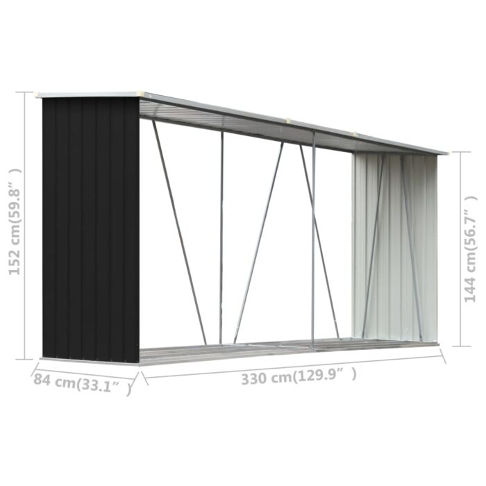 Abri de stockage à bois Acier galvanisé 330x84x152cm Anthracite – Image 4
