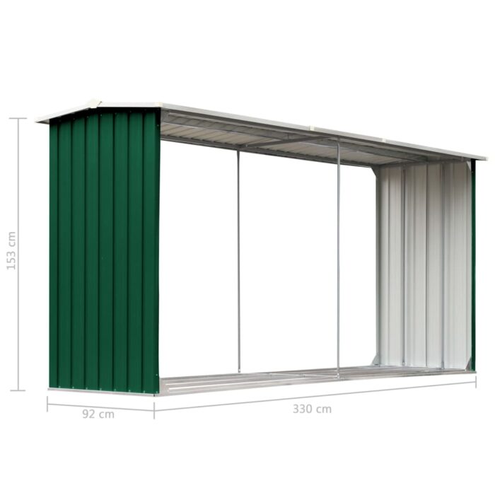 Abri de stockage de bois Acier galvanisé 330x92x153 cm Vert – Image 4