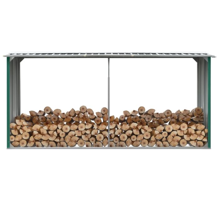 Abri de stockage de bois Acier galvanisé 330x92x153 cm Vert – Image 1