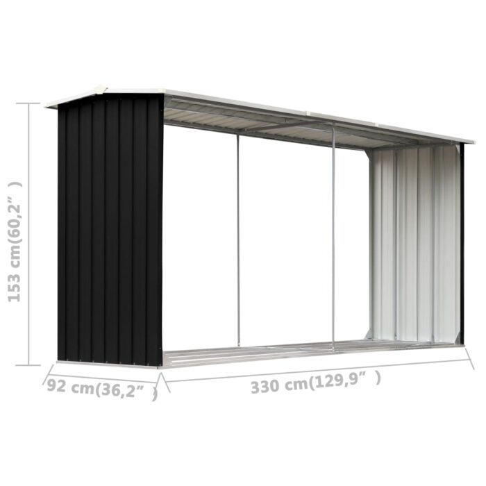 Abri de stockage à bois Acier galvanisé 330x92x153cm Anthracite – Image 4