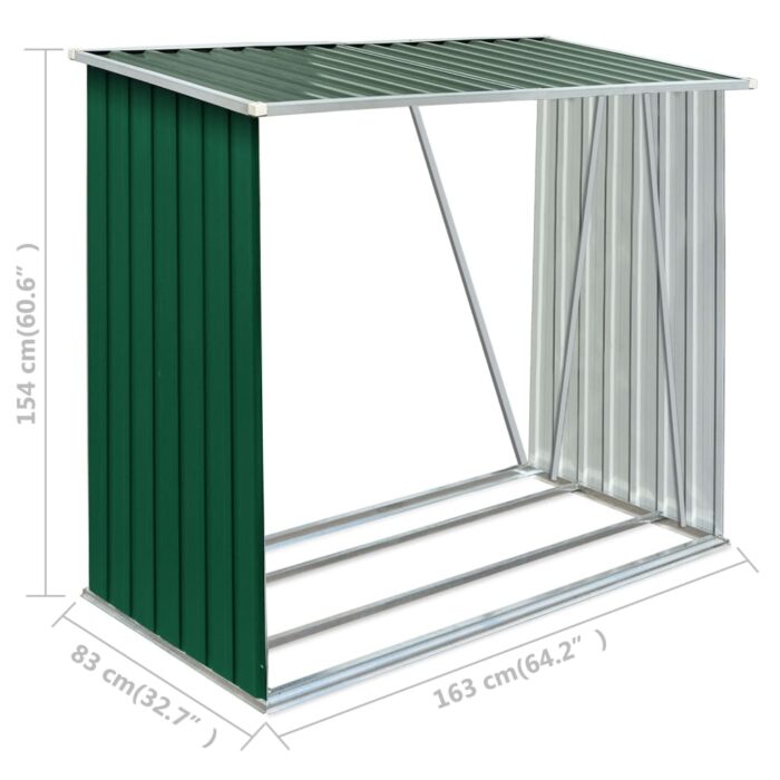 Abri de stockage de bois Acier galvanisé 163x83x154 cm Vert – Image 5