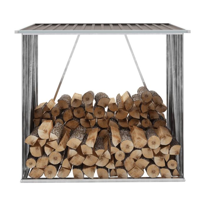 Abri de stockage de bois Acier galvanisé 163x83x154 cm Marron – Image 1