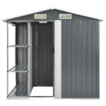 Abri de jardin avec étagère Gris 205x130x183 cm Fer – Image 3