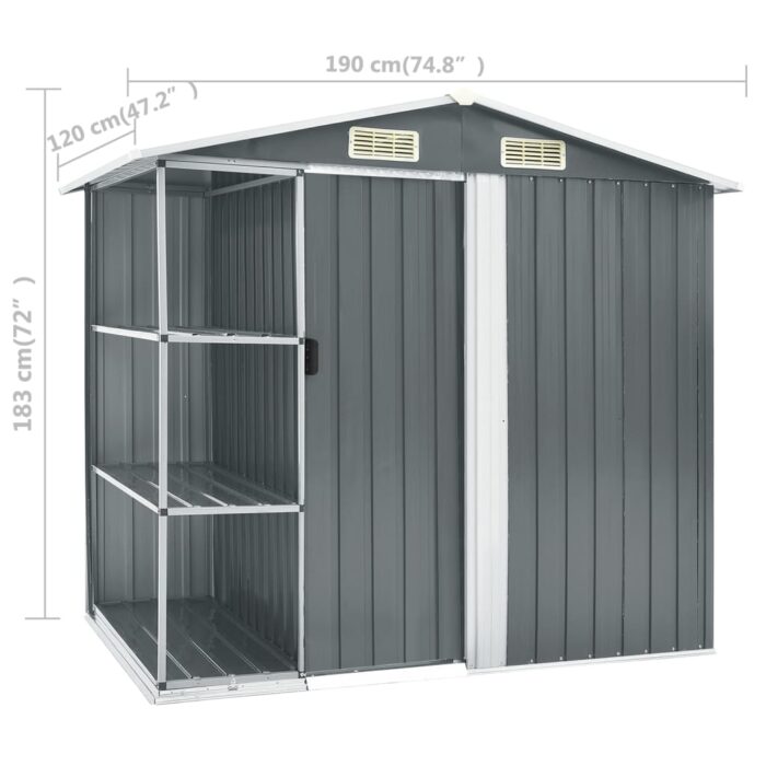 Abri de jardin avec étagère Gris 205x130x183 cm Fer – Image 7