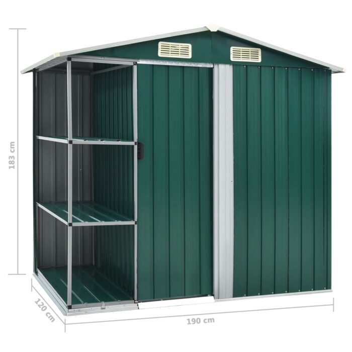 Abri de jardin avec étagère Vert 205x130x183 cm Fer – Image 7
