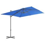 Parasol de jardin en porte-à-faux avec mât en acier bleu azuré – Image 2
