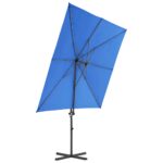 Parasol de jardin en porte-à-faux avec mât en acier bleu azuré – Image 3