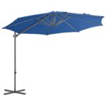 Parasol de jardin en porte-à-faux avec mât en acier bleu azuré – Image 2