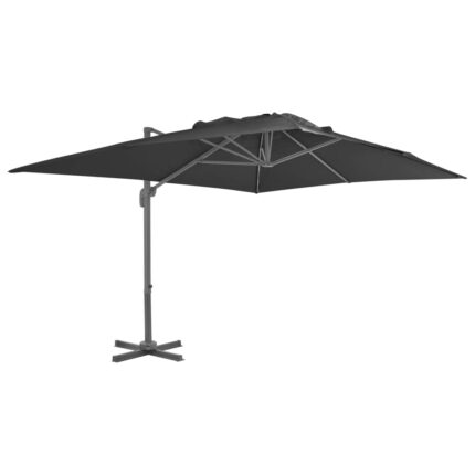 Parasol de jardin en porte-à-faux avec mât en aluminium noir