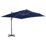 Parasol de jardin en porte-à-faux et mât en aluminium bleu azur