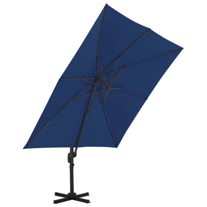 Parasol de jardin en porte-à-faux et mât en aluminium bleu azur – Image 3