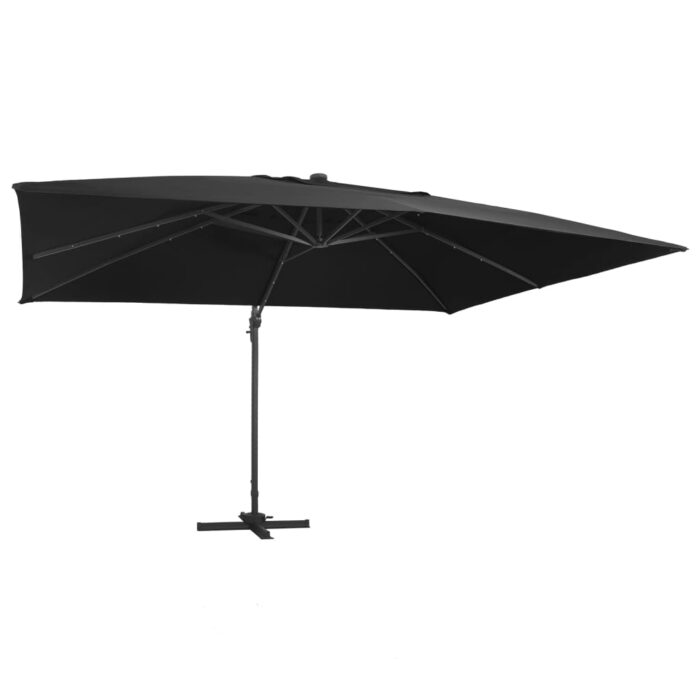 Parasol déporté avec lumières LED Aluminium 400x300 cm noir – Image 1