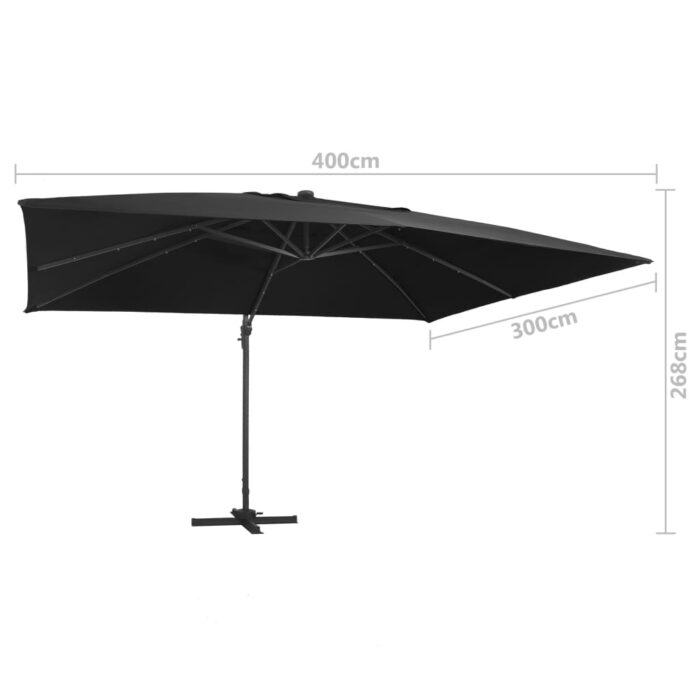 Parasol déporté avec lumières LED Aluminium 400x300 cm noir – Image 8