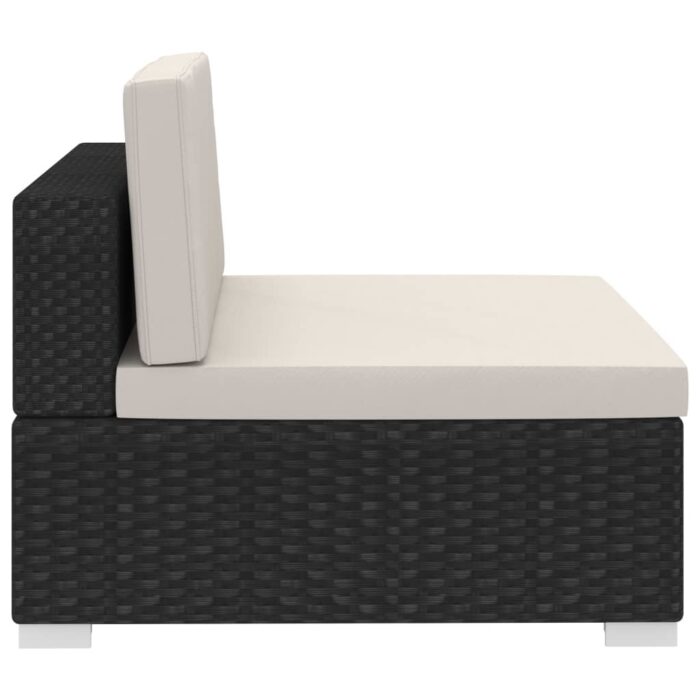 Salon de jardin 4 pcs avec coussins résine tressée noir – Image 6