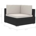 Salon de jardin 4 pcs avec coussins résine tressée noir – Image 8