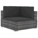 Salon de jardin 4 pcs avec coussins résine tressée gris – Image 2