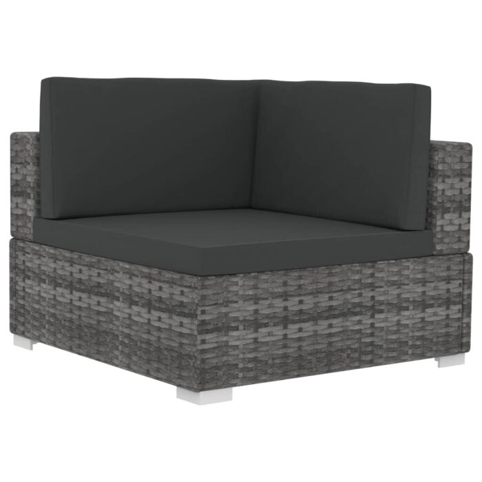 Salon de jardin 4 pcs avec coussins résine tressée gris – Image 2