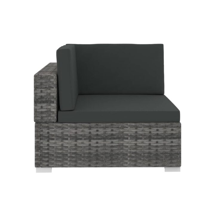 Salon de jardin 4 pcs avec coussins résine tressée gris – Image 3