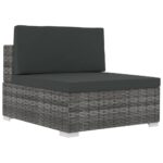 Salon de jardin 4 pcs avec coussins résine tressée gris – Image 5