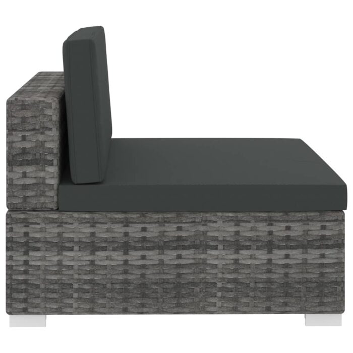 Salon de jardin 4 pcs avec coussins résine tressée gris – Image 6