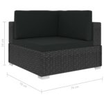 Salon de jardin 4 pcs avec coussins résine tressée noir – Image 8