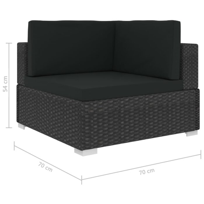 Salon de jardin 4 pcs avec coussins résine tressée noir – Image 8