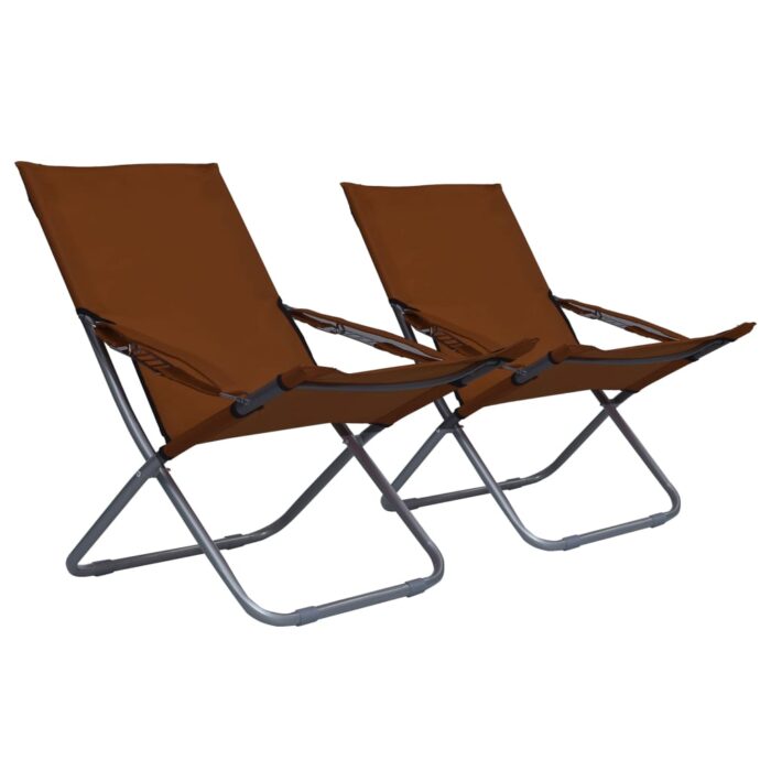 Chaises pliables de plage lot de 2 Tissu Marron – Image 1
