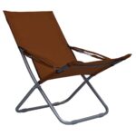 Chaises pliables de plage lot de 2 Tissu Marron – Image 2